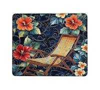 Tropical Hibiscus Square Desk Mouse Pad, Navy Blue Floral Print Stitched Edge Mousepad, Rubber Non-Slip Washable Gaming Mouse Pad for Home and Office Computer, Laptop Square 8x10 Inch