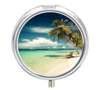 Tropical Holidays Pill Box Medicine Pill Organizer 3 Compartment Daily Pill Case Small Pill Container Round Pill Holder Travel Pill Box Metal Pill Case for Purse Pocket