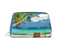 Tropical Holidays Print Makeup Bag Portable Leather Waterproof Cosmetic Bag Clutch Makeup Brush Bag (6.7x4.3in)