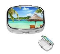 Tropical Holidays Square Metal Pill Box 2 Compartment Cute Travel Pill Organizer Case Portable Medicine Vitamin Organizer Pill Case for Women Men Travel Unique Gift