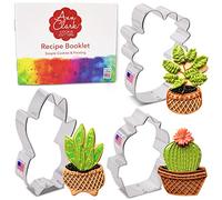 Tropical Houseplants Cookie Cutters 3-Pc. Set Made in the USA by Ann Clark, Fiddle Fig, Snake Plant, and Prickly Pear Cactus