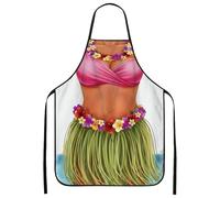 Tropical Hula Girl Apron for Cooking, Floral Summer Kitchen Apron, Beach Bbq Gardening Chef Work for Adults, White, 24x31 Inch