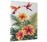 Tropical Hummingbird Canvas Wall Art, Bright Yellow Orange Hibiscus Flowers Print, Vibrant Summer Aesthetic Decor for Living Room, Bedroom, Office, Unframed 16x20 Inch