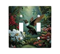 Tropical Hummingbird Light Switch Cover Plate/Outlet Covers, Vibrant Green Jungle Flowers for Wall Decor, Thermoplastic Wall Plates, Standard Size Double Toggle