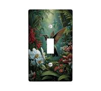 Tropical Hummingbird Light Switch Cover Plate/Outlet Covers, Vibrant Green Jungle Flowers for Wall Decor, Thermoplastic Wall Plates, Standard Size Single Toggle
