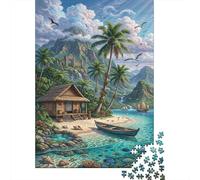 Tropical Island 1000 Piece Puzzle for Relaxation Thatched Hut for First-Time Jigsaw Users Memory Improvement Housewarming Gift 70x50cm/1000pcs