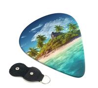 Tropical Island 6 Pack Guitar Picks With Holder, Personalized Guitar Plectrums Non-Slip Portable Ukulele Bass Picks 0.71mm For Acoustic Guitar Lovers Gifts