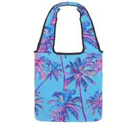 Tropical Island and Palm Trees on Sunset Background Canvas Tote Bag for Women, Medium Reusable Grocery Totes Washable and Eco-friendly