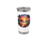 Tropical Island Beach Wave Sunset Scene Summer Vacation Stainless Steel Insulated Tumbler
