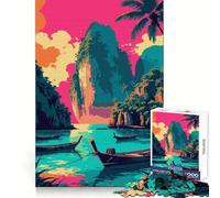 Tropical Island Boats Landscape Art for Adults 1000 Piece Jigsaw Puzzle Brain Teasing Soft Distraction Smooth Edges Seasonal Gift (38x52cm)