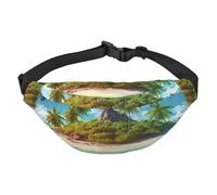 Tropical Island Fanny Pack for Men Women Crossbody Waist Bag Everywhere Belt Bag Wallet Hip Bum Bag with Adjustable Strap Casual Chest Bag for Outdoor Hiking Cycling, Black, One Size