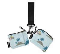 Tropical Island Floral Women's Coin Pouches Card Holder Thin Flat Women's Money Organizers with Wristle Strap for Work Travel 2 Pcs, Tropical Island Floral, One Size
