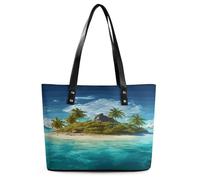 Tropical Island Handbag with Zipper Large Shoulder Bag Leather Tote Bag Beautiful Satchel Bags Fashion Hobo Bags for Women