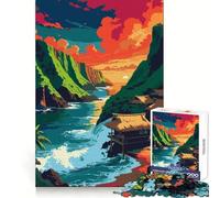 Tropical Island Landscape with Thatched Huts 1000 Teenager Pieces Jigsaw Puzzle Memory Power Restful Activity Seamless Fit Festive Present (38x26cm)