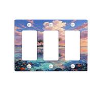 Tropical Island Light Switch Cover Plates/Outlet Covers, Sunset Colors for Summer Decor, Thermoplastic Wall Plates, Standard Size 3 Gang Wall Plate