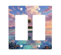 Tropical Island Light Switch Cover Plates/Outlet Covers, Sunset Colors for Summer Decor, Thermoplastic Wall Plates, Standard Size Double Rocker