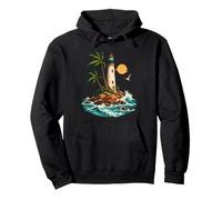 Tropical Island Lighthouse Palm Coast Ocean Sunset Pullover Hoodie