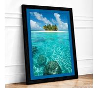Tropical Island Paradise Coastal Framed Wall Art Print A2 Black