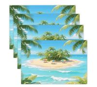 Tropical Island Placemats Set 30x45cm*4 Heat Resistant Washable Placemat Waterproof Table Placemats Non-Slip Wipeable Tables Mat Kitchen Place Mats for Dining Party Home Decor