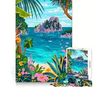 Tropical Island Seascape Capri Italy 1000 Pieces Jigsaw Puzzles for Teenagers Logic Ability Restful Escape Crisp Edges Cozy Xmas Gift (38x26cm)