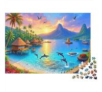 Tropical Island Sunset 1000 Piece Puzzles Colorful Dolphin Tropical Bay Wall Decoration Educational Game for Men And Women Challenging Jigsaw Jigsaw Puzzles for Adults 70x50cm/1000pcs