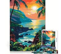 Tropical Island Sunset 1000 Pieces Jigsaw Puzzles for Teenagers Logic Ability Restful Escape Crisp Edges Cozy Xmas Gift (50x75cm)