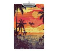 Tropical Island Sunset Clipboard, A4 Acrylic Clipboard with Hanging Hole, Ultra-Light Clip Board - Holds 100 Sheets, Shatterproof Document Holder for Office, 12.5" X 8.5"