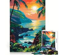 Tropical Island Sunset Jigsaw for Adults 1000 Pieces Cognitive Memory Leisure Pleasure Crisp Edges (38x52cm)