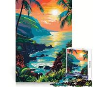 Tropical Island Sunset Jigsaw Puzzles 1000 Piece for Adults Logic Ability Unwind Easily Secure Join (38x26cm)