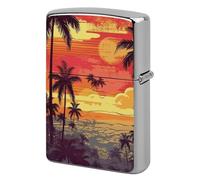 Tropical Island Sunset Lighter Case Metal Protective Cover with Double-Sided Art Design, Cool Lighters Pouch Shockproof Lighter Cover for Men Women Gifts, Lighters Not Included