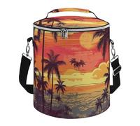 Tropical Island Sunset Lunch Bag, 15L Portable Leakproof Picnic Basket with Shoulder Strap, Insulated Picnic Cooler Bag for Camping, Beach, Hiking & Groceries
