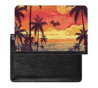Tropical Island Sunset Passport Holder with 3 Card Slots, Portable PU Leather Travel Wallet, Slim Protective Cover for Passport, ID, Credit Cards