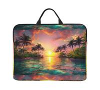 Tropical Island Sunset Print 14in Laptop Case Sleeve Bag, Portable Handle for Business Trip, Commuting, Fits Notebook & Tablet
