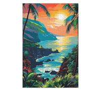 Tropical Island Sunset Wooden Jigsaw Puzzle for Adults, 1000 PCS