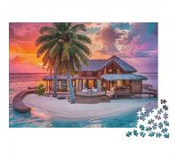 Tropical Island Villa 1000 Piece Jigsaw Puzzle Paper for Adults Sunset View Puzzle Game for Family Relaxation Home Decor 38x26cm/1000pcs