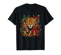 Tropical Jaguar with Butterflies and Flowers T-Shirt
