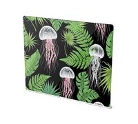Tropical Jellyfish Leaves Black Pattern Acrylic Cutting Board with Counter Lip Non Slip Clear Fruits Cutting Board for Countertop Large Size 16”×13”