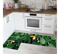 Tropical Jungle 2 Piece Non-Slip Kitchen Rugs, Cartoon Toucan Monstera Machine Washable Moroccan Pattern Doormat Kitchen Floor Mat - 43x75cm+43x150cm