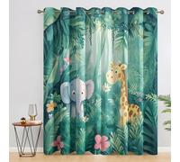 Tropical Jungle Animal Curtains Blackout, 52x84 Inch 2 Panels - Kids Forest Animals Pattern Black Out Curtains, Home Decor, 84 Drop Eyelet Window Drapes for Bedroom, Living Room X&P-115