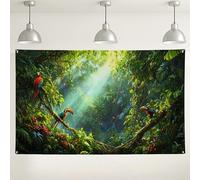 Tropical Jungle Birds Backdrop, Lush Green Rainforest Decor for Events, Exotic Wildlife Photography Background for Parties, Summer Nature Theme 71x43 Inch