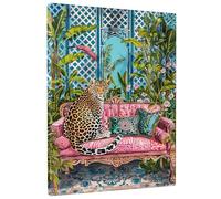 Tropical Jungle Canvas Wall Art, Blue Green Exotic Animal Sofa Poster Prints, Bohemian Wall Art Home Decor For Living Room, Bedroom, Bathroom, Office, Unframed 16x20 Inch