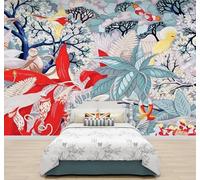 Tropical Jungle Colourful Leaves Animals 3D Wallpaper Easy Install Feature Office Living Room Sofa Bedroom TV Background Wall Decoration-250cm×170cm
