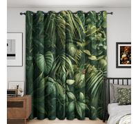Tropical Jungle Curtains Blackout for Home Decor, Thermal Curtains Green Leaves Rainforest Pattern, Living Room & Bedroom Eyelet Drapes 72 Inch Drop, 66x72, 2 Panels E&4270