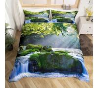 Tropical Jungle Duvet Cover Sets Single 3D Printed Microfiber River and Waterfall Bedding Set Ultra-Soft Quilt Cover 135 x 200 cm with Zipper Closure and 2 Pillowcases 50x75 cm a_217