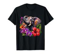 Tropical Jungle Elephant with Hibiscus and Orchids T-Shirt