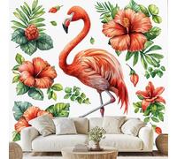 Tropical Jungle Flamingo Bird Wall Paper Red Hibiscus Flowers Art Photo Wallpaper 3D Effect 500x350 cm Green Leaves Mural for Bedroom Living Room Non-Woven Poster Decoration ds11m