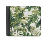 Tropical Jungle Green Leaves Plants Soft PU Leather Bifold Wallet, Coin Purse Credit Pass Case, Durable Card-Holder Slim Billfold for Men Woman Money Storage