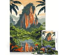 Tropical Jungle Landscape with Mountain Jigsaw Puzzles 1000 Piece for Adults Thinking Skill Relaxed Leisure Neat Edges Perfect Xmas (50x75cm)