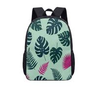Tropical Jungle Leaf Print 17 Inch Backpack for School Kids Students, Realistic Greenery Nature Botanical Bag for Teens (10)