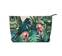 Tropical Jungle Leaves Corduroy Makeup Bag Travel Organizer Bag Cosmetic Bag Large Wide-Open Pouch